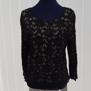 Coldwater Creek lined black lace top - L